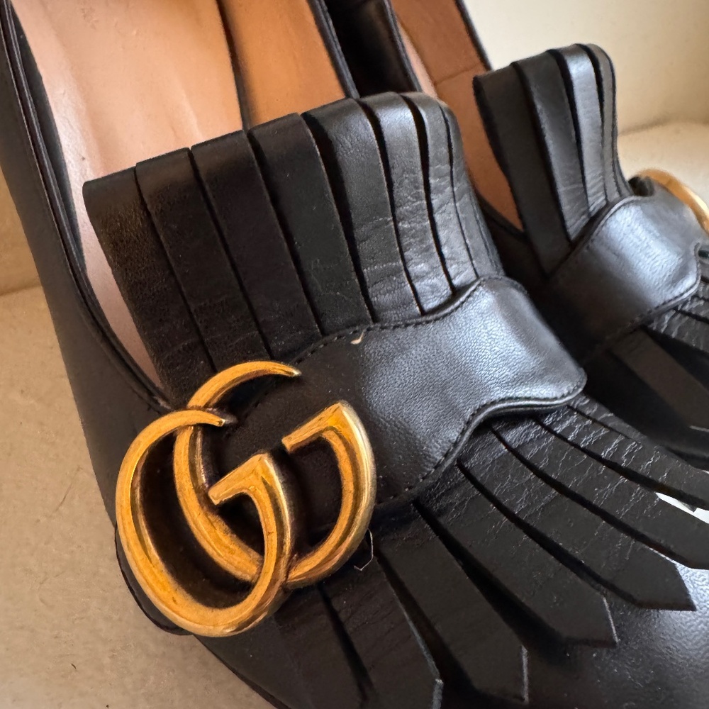 Gucci Marmont Fringe Block Heel Pumps, Size 37, Black - Picture 3 of 5